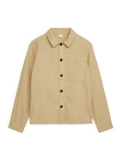 Linen Workwear Overshirt - Beige