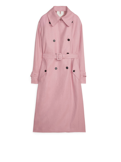 Linen Blend Trench Coat - Pink