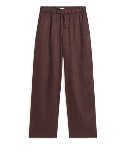 Linen Drawstring Trousers - Brown